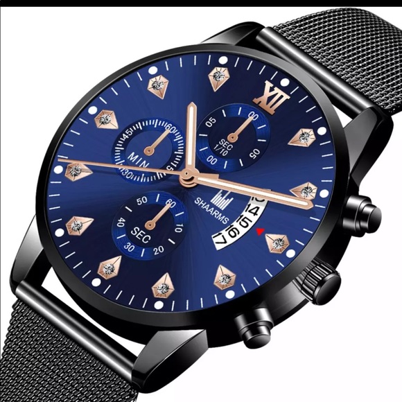 Other - New men blue gold big face fashion classic watch